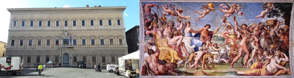 2막 배경인 파르네제 궁(왼쪽)과 카라치의 ‘바쿠스와 아리아드네의 승리’ /사진=한형철