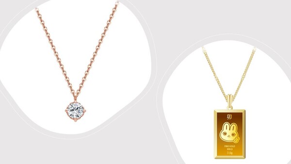 '다이아몬드상' 랩그로운 다이아몬드 목걸이(왼쪽)와 '순금상' 순금 펜던트 /KDT 다이아몬드, 한국금시장그룹