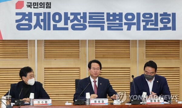 국민의힘 류성걸 경제안정특별위원회 위원장이 13일 오전 서울 여의도 국회 의원회관에서 열린 국민의힘 제4차 경제안정특별위원회 회의에서 발언하고 있다. /연합뉴스