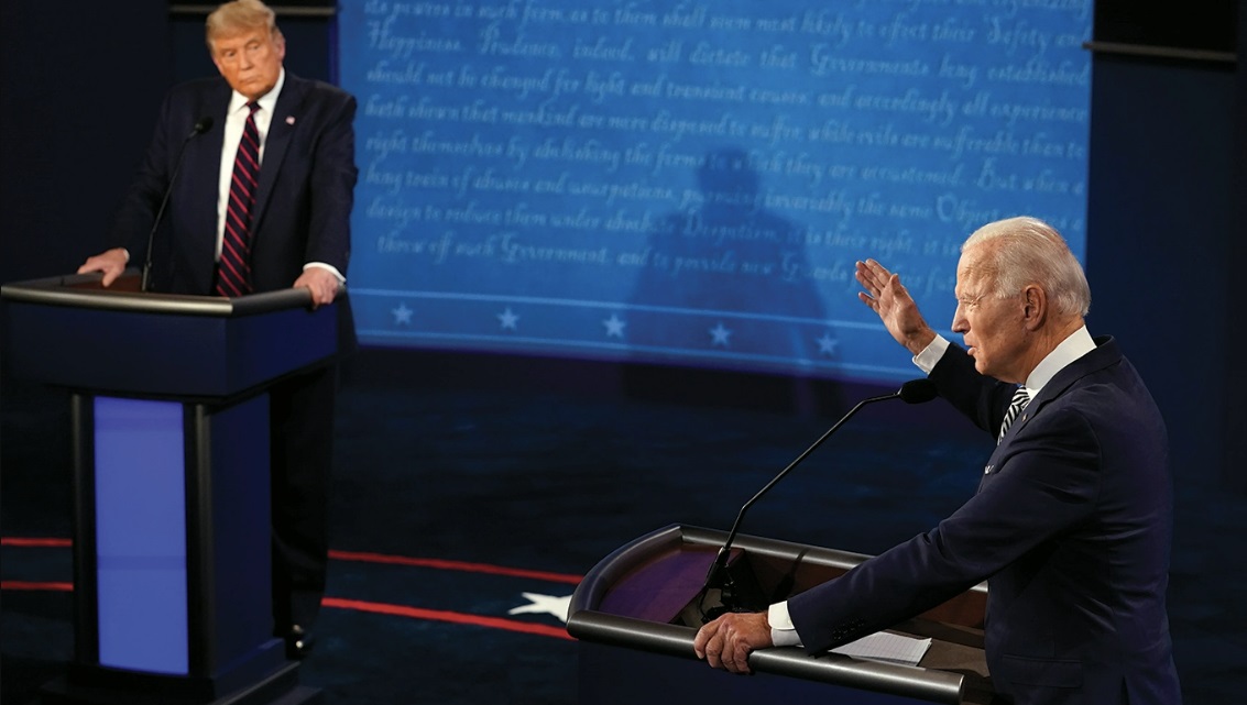 바이든 대통령이 지난 2020년 9월 28일 미국 클리블랜드에서 열린 토론회에서 발언하고 있다. /AP=연합뉴스