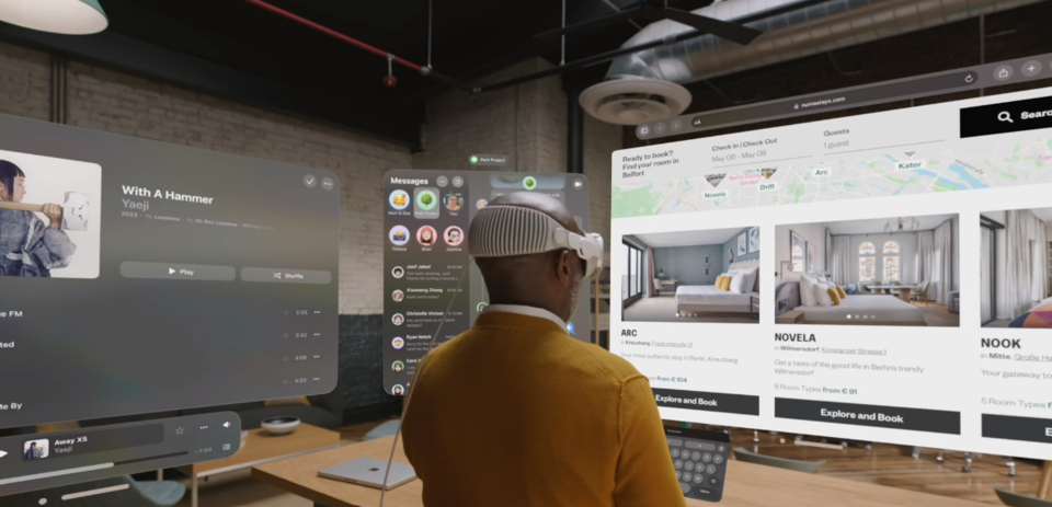 공상과학(SF) 영화에서만 보던 혼합현실(MR) 헤드셋을 이르면 내년부터 사용할 수 있게 된다. 6일 애플은 MR을 구현한 '비전 프로' 헤드셋을 발표했다. /애플