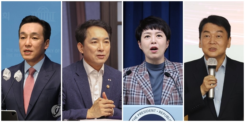 왼쪽부터 국민의힘 김민수 대변인, 박민식 국가보훈처 장관, 김은혜 대통령실 홍보수석, 안철수 의원. /연합뉴스