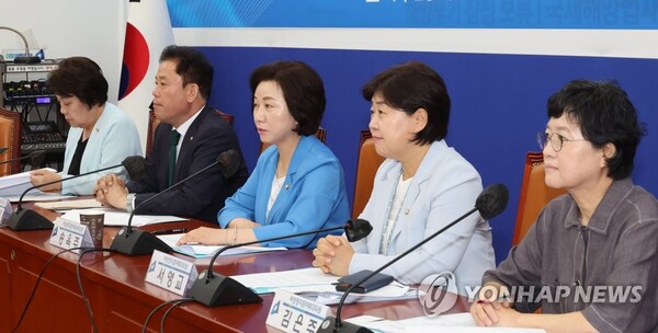 더불어민주당 송옥주 여성정치참여확대위원회 위원장이 12일 오전 서울 여의도 국회에서 열린 여성정치참여확대위원회에서 발언하고 있다. /연합뉴스