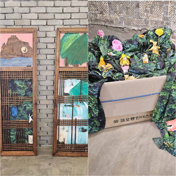 숲을 배경으로 해 생명의 어우러짐을 동화적으로 표현한 백은하 작가의 작품을 제주 코오롱리버스솟솟에서 만났다. /사진=김현주