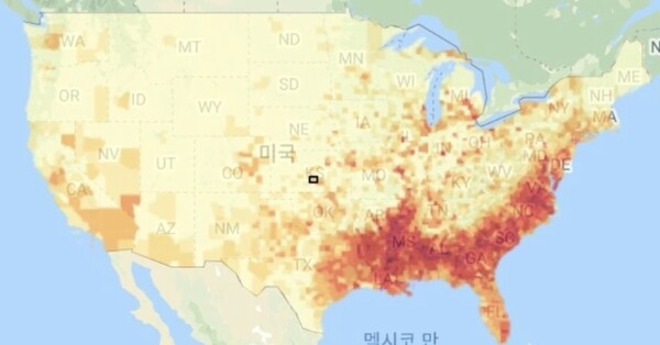 2020년 기준 미국 내 흑인 거주 비율 /구글