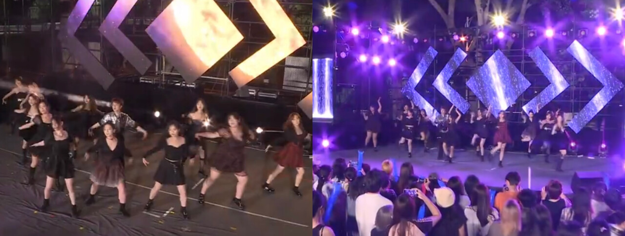 한국 아이돌의 중국 방송 출연과 콘서트 개최를 금지한 중국 정부의 조치에도 불구하고, 중국인의 한국 콘텐츠 사랑은 지속되고 있다. 사진은 북경 제2외국어대학교 축제에서 K-POP 아이돌 그룹 ‘아이즈원’의 '환상동화'에 맞춰 춤을 추고 있는 중국 대학생들 /임경진