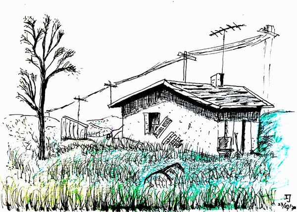 스케칭의 주제는 '나의 여름 추억'이지요. 한적한 풀벌레 울던 기억도 희미한 어릴 적 고향 집의 여름날 평범한 풍경 한 점 쓱쓱 그리며 콧날이 시큰해지는 추억의 앨범 같은 저만의 기억을 더듬어 냈지요. 꽃 대궐도 아니고 풍광이 수려하지도 않은 고향집을 말입니다. /그림=최익준