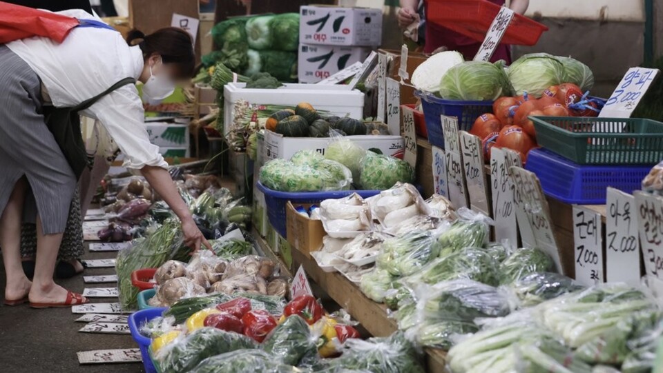 물가 상승이 지속되는 가운데 전문가들은 먹거리 물가가 더 오를 것으로 전망, 벌써 '추석 물가'에 대한 우려의 목소리도 나오고 있다. 사진은 지난해 3월 서울의 한 전통시장. /연합뉴스