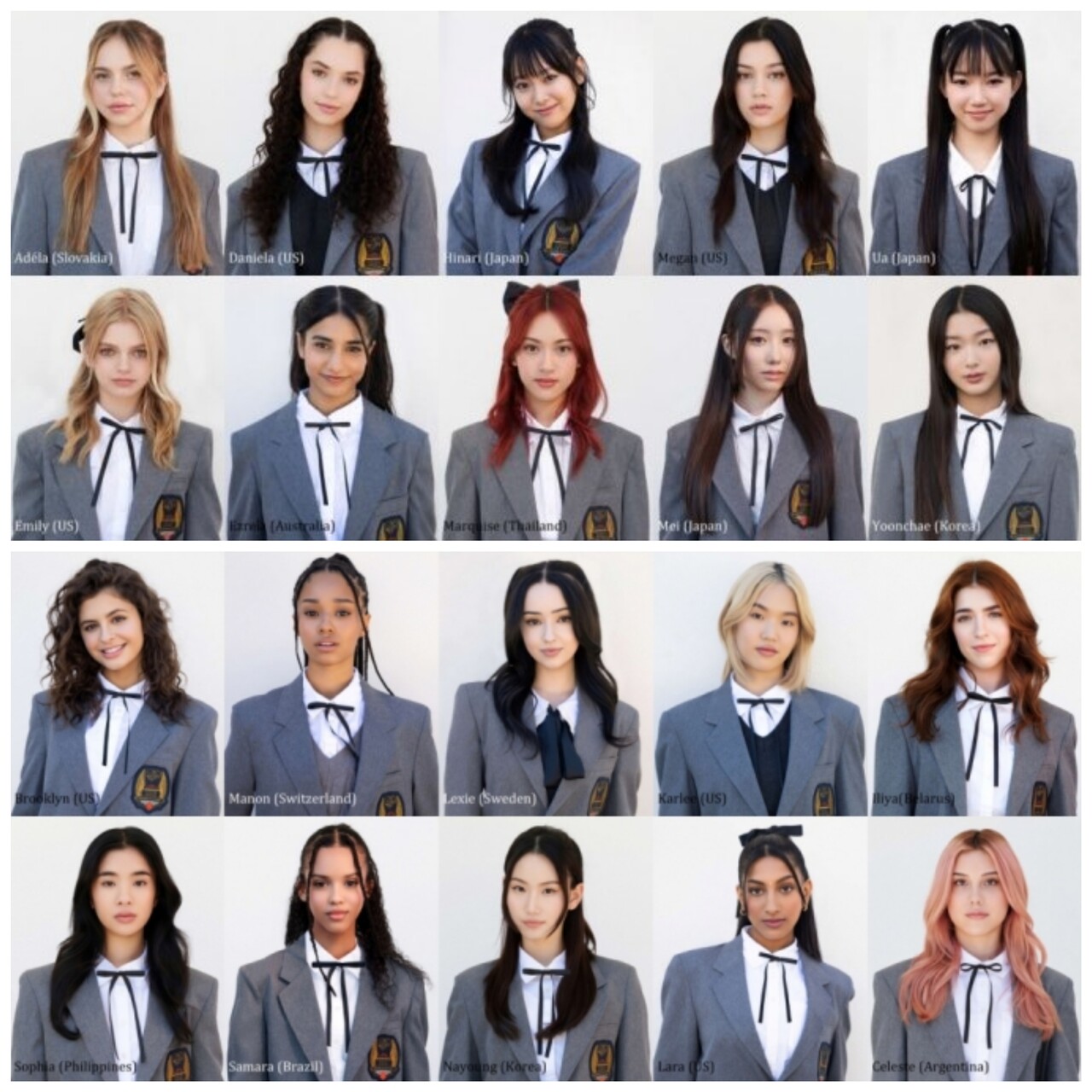 (사진 첫번째 열) 브루클린, 마농, 렉시, 칼리, 일리야 (두번째 열) 소피아, 사마라, 나영, 라라, 셀레스테 (세번째 열) 아델라, 다니엘라, 히나리, 메간, 우아 (네번째 엷) 에밀리, 에즈렐라, 마키, 메이, 윤채 / 하이브엔터테인먼트