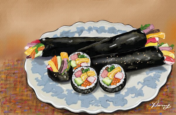 5060세대에게 김밥은 추억과 함께한다 /그림=홍미옥, 갤럭시탭S6