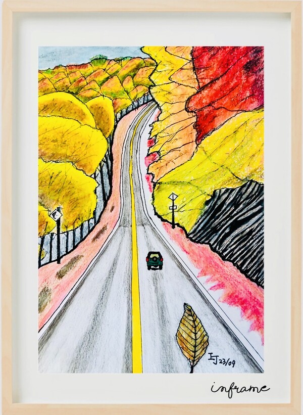 세월이 지나 각자 결혼하든 독신으로 지내든, 부자가 되든 가난해지든, 각자 다른 길을 가던 우리가 만나 우리가 사랑하던 모습을 재발견한 것은 낙엽길 바위틈새 형형색색 다른 색깔의 낙엽들이 어울려 아름다움을 발하는 모습과 다르지 않음을 발견합니다. '가을 속으로' /그림=최익준