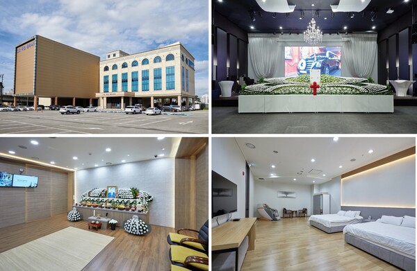 (왼쪽 상단부터) 보람상조가 운영하는 천안국빈장례식장 외관, 대형 행사장, (왼쪽 하단부터)분향소, 유족 휴게실 모습. /보람그룹