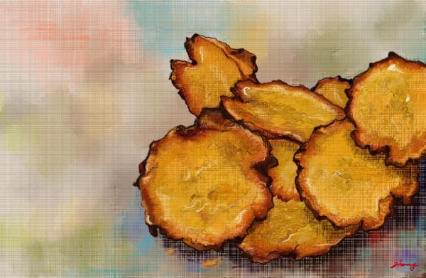 최근 SNS상에서 인기 먹거리로 떠오른 고구마 누룽지인 고룽지/그림=홍미옥, 갤럭시탭S6