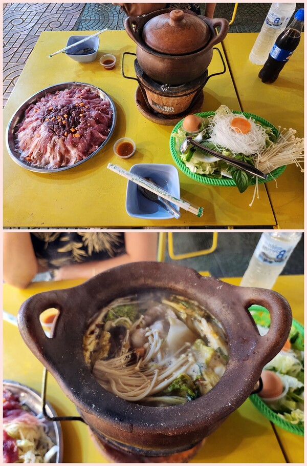 우리 부부는 현지 음식에 대한 호기심이 강해 웬만한 음식에는 잘 적응한다. 치앙라이 나이트 바자에서 끓여 먹은 태국식 전골 요리 찜쭘(200밧=7500원) /박헌정