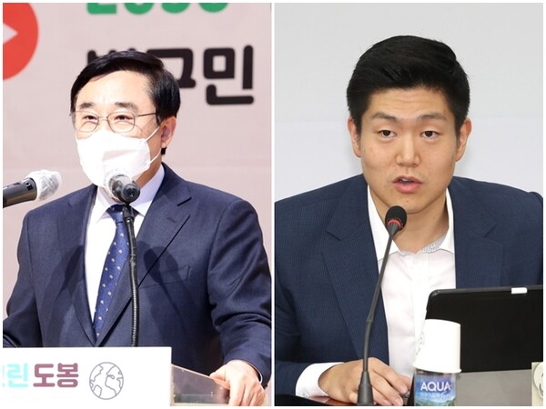 이동진 전 서울 도봉구청장(왼쪽)과 김재섭 국민의힘 도봉갑 당협위원장 /연합뉴스