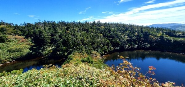 안경 연못. 키가 작아서 완벽한 안경 모양을 찍을 수가 없었다. 사진=양은심