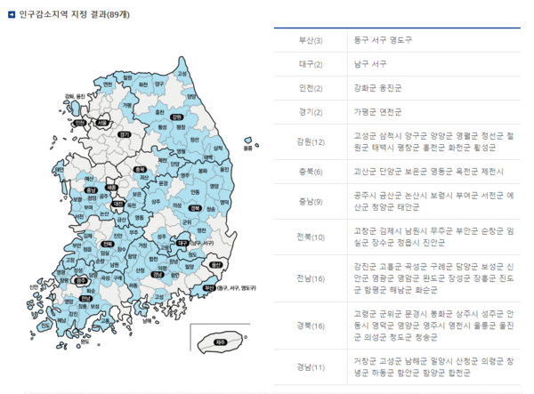행정안전부가 지정한 인구감소지역 /행정안전부 홈페이지 캡처