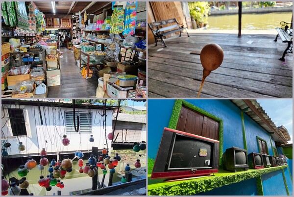 전통적인 수상시장의 기능은 사라졌지만 주말 미술품 장터로 재편하면서 방문객을 모으기 위해 애쓰는 중이라고 한다. 10밧짜리 핫도그 뒤편처럼 비어있는 상점 공간들은 예술품 전시와 판매 공간으로 사용된다. /박헌정