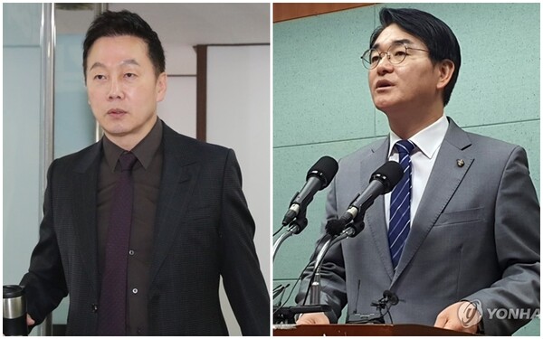 서울 강북을에 출마한 정봉주 민주당 교육연수원장(왼쪽)과 박용진 의원 /연합뉴스