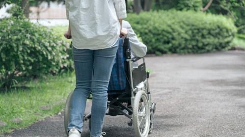 치매 환자의 휠체어를 밀고 있는 보호자. /게티이미지뱅크