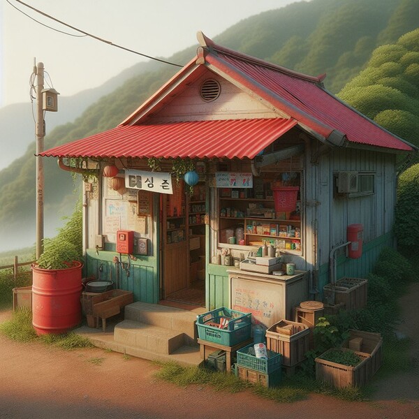 정겨운 시골 가게의 모습이 옛 추억을 가져온다. AI를 사용하여 생성함 /MS Bing