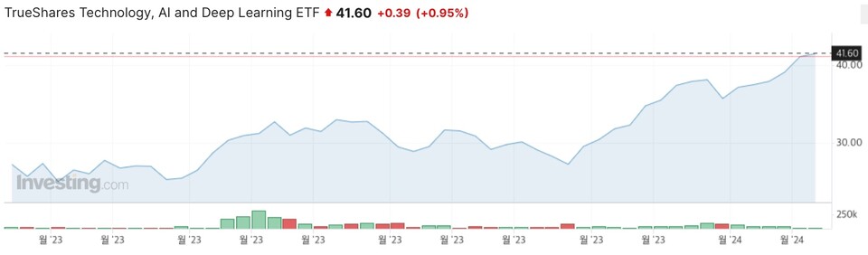 올해(1월3일~12월20일) AI ETF 중 가장 성과가 좋았던 ETF는 '트루쉐어스 테크놀로지, AI&딥러닝(LRNZ)'으로 66.51%의 수익을 거뒀다. /인베스팅닷컴