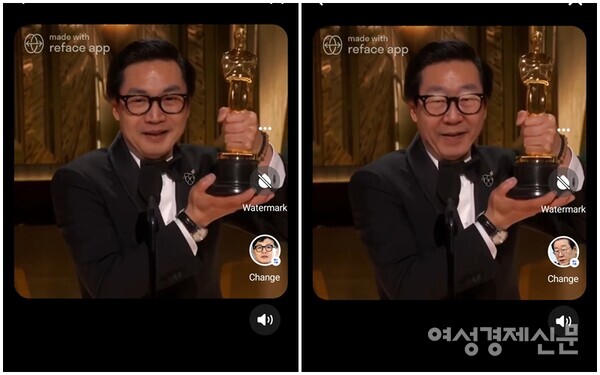 여성경제신문이 리페이스 앱의 무료 기능을 통해 한동훈 국민의힘 비상대책위원장(왼쪽)과 이재명 더불어민주당 대표(오른쪽)의 얼굴을 합성해 보았다. /이상무 기자 