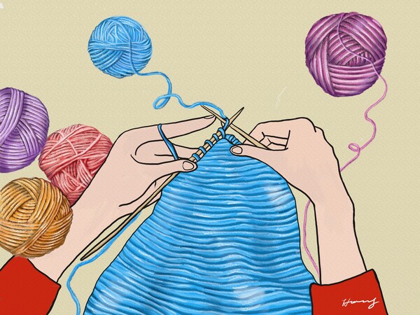 ​MZ세대에 불고 있는 뜨개 열풍 /그림=홍미옥, 갤럭시노트20U​