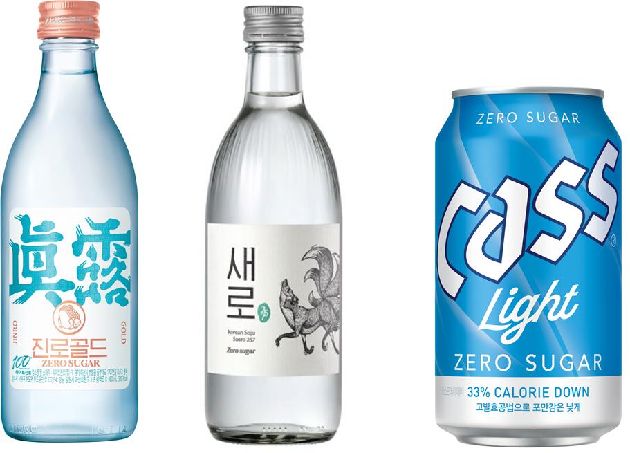 (왼쪽부터) 하이트진로 진로골드, 롯데칠성음료 새로, 오비맥주 카스 라이트 /각 사