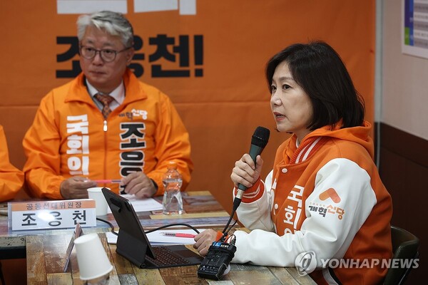 개혁신당 허은아 공동선대위원장이 25일 오후 경기도 남양주시 평내동에서 열린 제1차 개혁신당 중앙선거대책위원회의에서 발언하고 있다. /연합뉴스