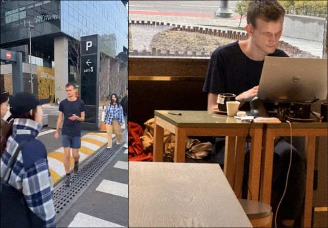 최근 경기도 성남시 판교 거리과 인근 카페에서 촬영된 비탈릭 부테린 이더리움 창립자의 모습 /SNS 캡처
