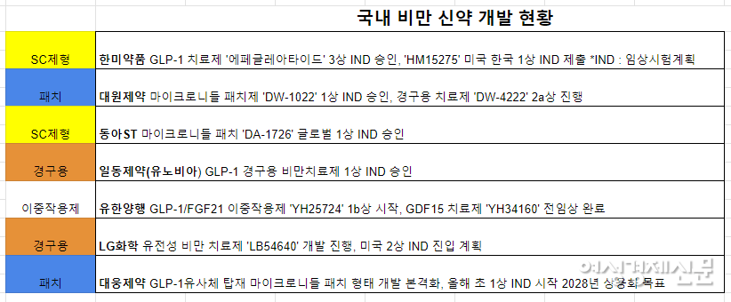 국내 제약사 비만 치료제 개발 현황 /각 제약사