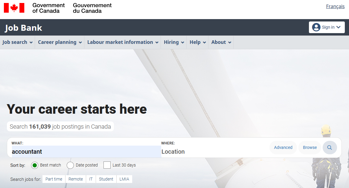  캐나다 정부에서 운영하는 직업은행(Job Bank) 웹사이트에서 ‘신규 이민자’, ‘국제 지원자’를 조건으로 ‘회계사’를 검색한 결과 13개 주(10개 주, 3개 준주)에서 총 73개의 검색 결과가 나왔다. /캐나다 직업은행