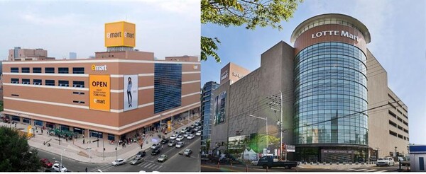 (왼쪽부터) 이마트, 롯데마트 전경 /각 사