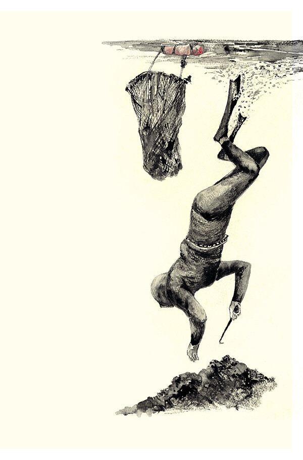 해녀의 삶을 표현해 내기에 버려진 나무젓가락과 수명을 다한 골판지야말로 환상적 도구였다. 버려지고 홀대받는 존재 속에서 희망의 빛을 끌어내는 작업이었다. /한익종