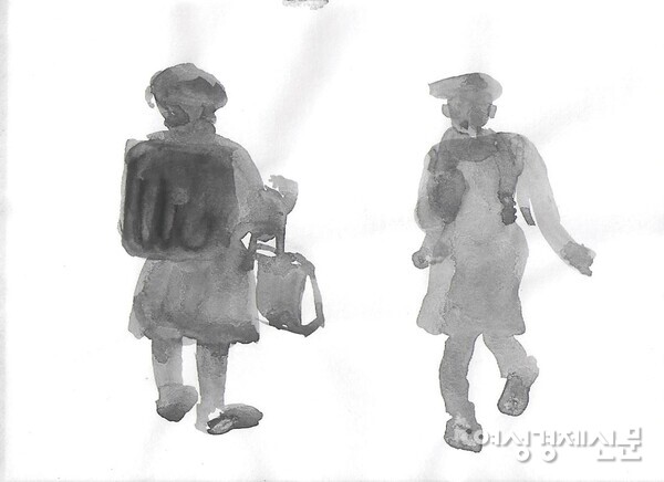 일본 전철에서 만난 초등학생 /일러스트=윤마디