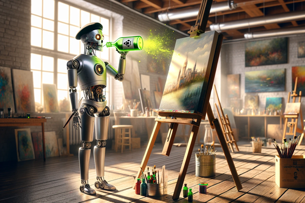 인공지능 로봇이 그림을 그리기에 앞서 나이트셰이드라 적힌 독약을 들이켜고 있다. /시카고대 글레이즈-나이트셰이드 연구팀