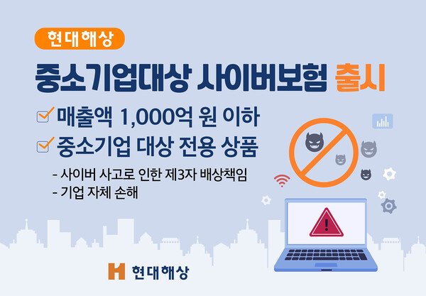 현대해상이 매출액 1천억 원 이하의 중소기업을 대상으로 하는 사이버보험 상품을 출시했다.