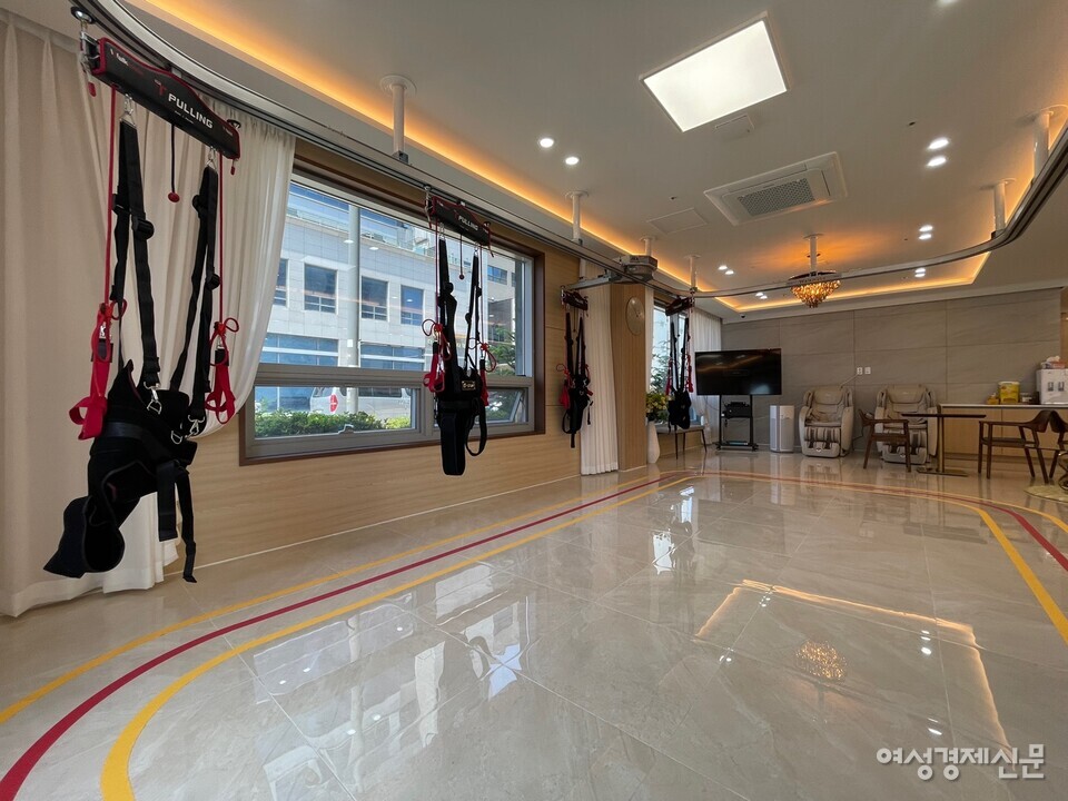 케어닥 케어홈 2관 1층에 있는 워크메이트. 어르신들의 관절 운동, 걷기 운동을 위한 운동 기구다. /케어닥