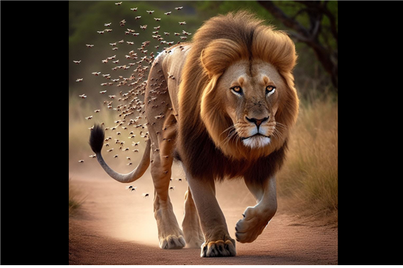 백수의 왕 사자가 자리를 뜨는 것은 날파리들이 지겨워서다. /bing image creator