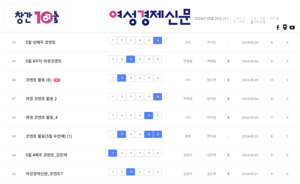 여경 코멘토 8주 차(5월 20~26일) 활동 리스트 /여성경제신문 홈페이지 캡처