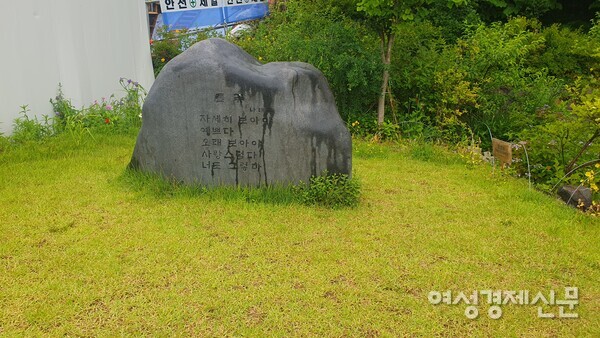 나태주 시인의 시 '풀꽃'이 새겨진 시비 /박종섭