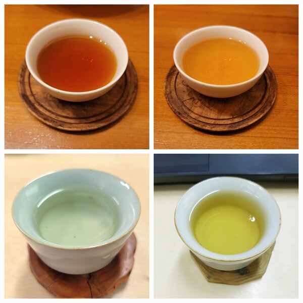 차를 우리면 종류마다 차색이 다르다. 녹차와 백차는 연한 녹색, 홍차와 흑차는 진노랑에서 붉은색이며 보이차는 익어가면서 녹색에서 갈색으로 변한다. /김정관