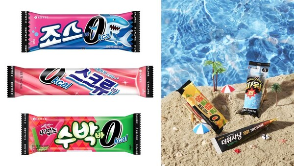 롯데웰푸드(왼쪽)와 빙그레(오른쪽)가 출시한 당 함량과 칼로리를 낮춘 제로 아이스크림 신제품 /각 사