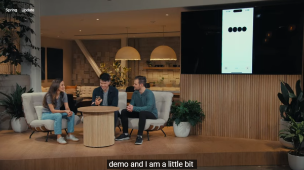 오픈AI의 새로운 모델 GPT-4o을 설명하는 소개 영상. 시연자들은 AI와 대화를 하며 필요한 답을 이끌어낸다. /사진=OpenAI 유튜브 캡처