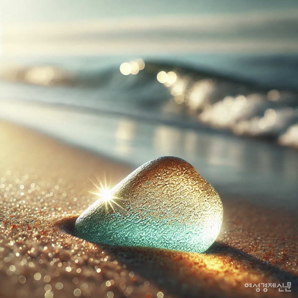 무심코 해변에 던진 유리병이 깨져 강산이 서너 번 바뀌는 시간이 지나면 아름다운 보석이 된다. 사진은 AI 챗봇 챗GPT가 그린 해변에 떨어진 유리 조각 이미지 /챗GPT