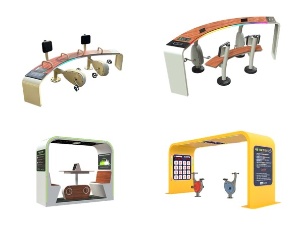 왼쪽 상단부터 시계방향으로 샤인라이트 벤치, 샤인라이트 테이블, 그린라이트 하우스, 터치터치플레이4 /포스코이앤씨