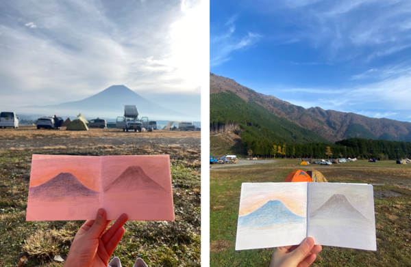 후지산 후모톳바라 캠핑장. 멀리 후지산이 우뚝 솟아 있네요. /윤마디