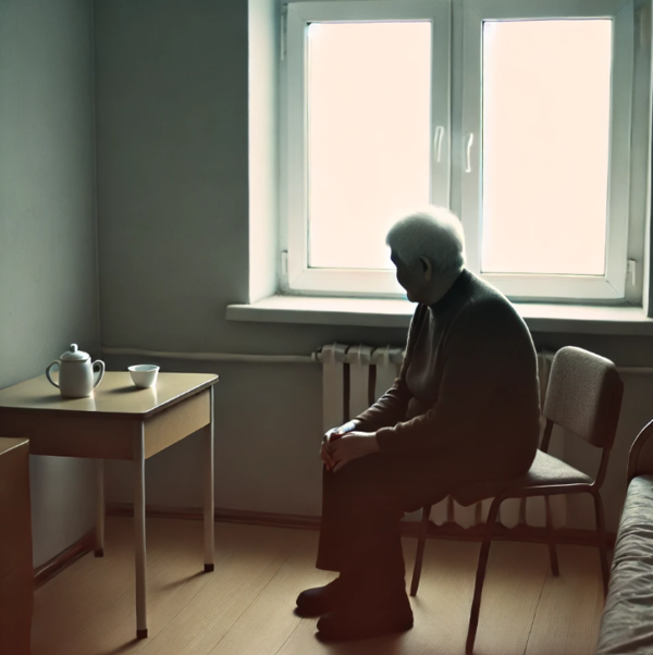 독거 노인이 혼자 쓸쓸하게 앉아있다. /chatGPT