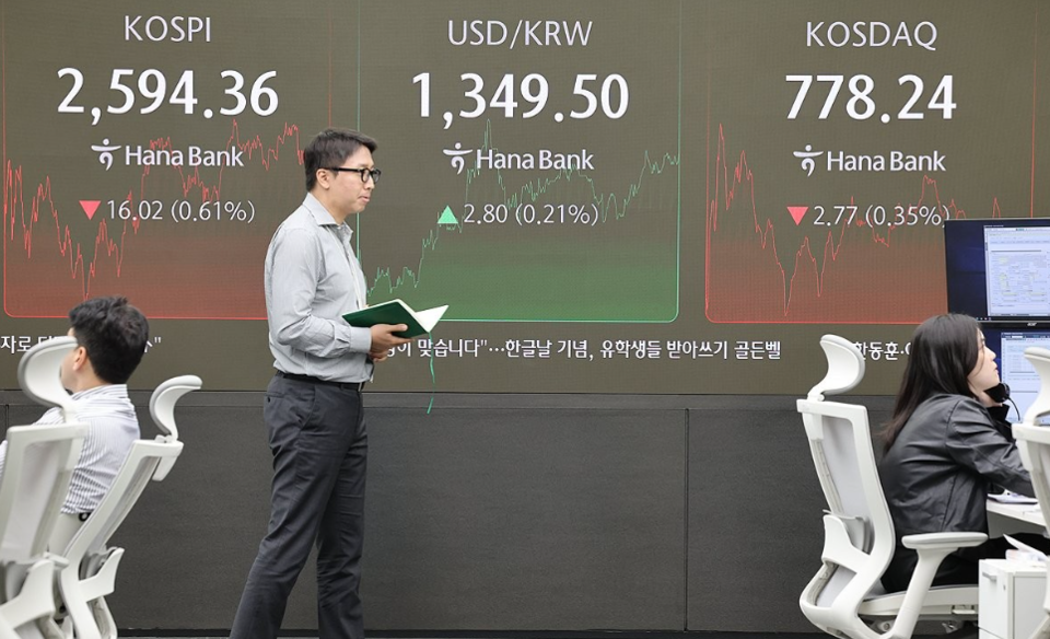 8일 코스피 지수는 전 거래일 대비 16.02포인트(0.61%) 내린 2594.36, 코스닥 지수는 전장 대비 2.77포인트(0.35%) 내린 778.24에 거래를 마쳤다. /연합뉴스